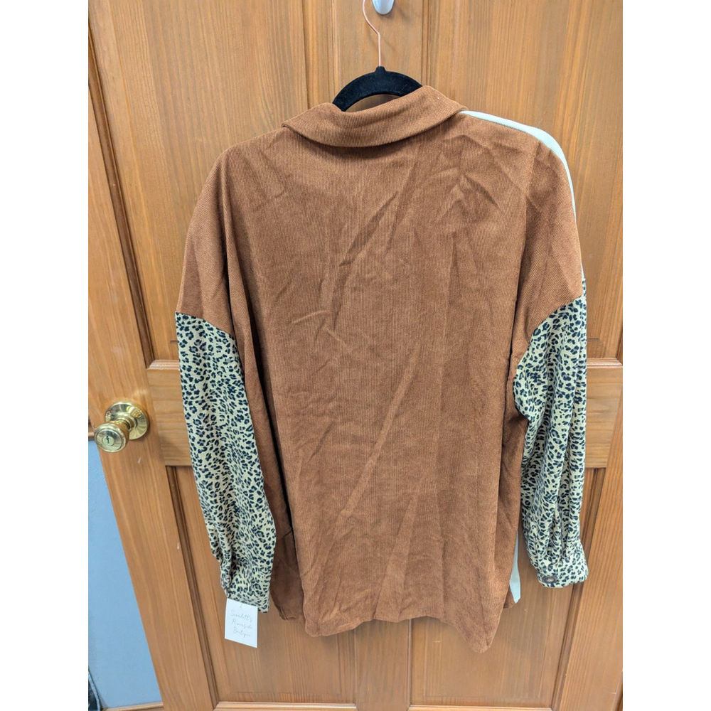 Leopard Color Block Lightweight Shacket Jacket XL Brown Cream Animal Print - Picture 4 of 5